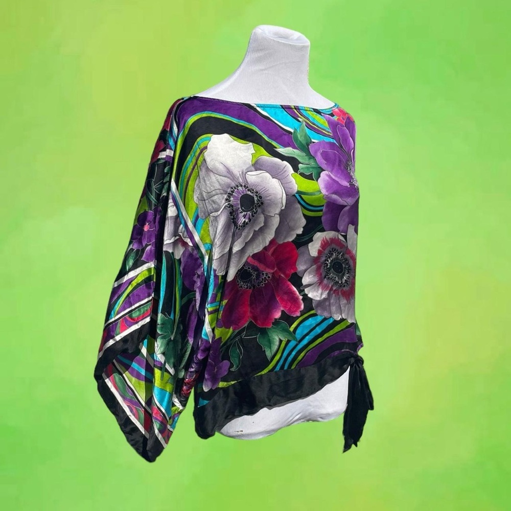 Vintage Satin Flowy Floral Asymmetrical Blouse